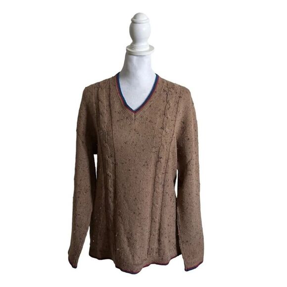 Negrini Made Italy Knit Speckled Long Sleeve V Neck Preppy Sweater Wool Blend L - Picture 1 of 7
